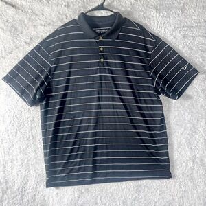 Nike Dri Fit Golf Polo Shirt Mens XL Black Striped Side Slit Performance Tennis